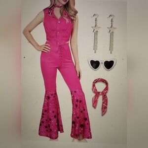 Pink Star-Patterned Jumpsuit, Barbie cowgirl costume. Size L.